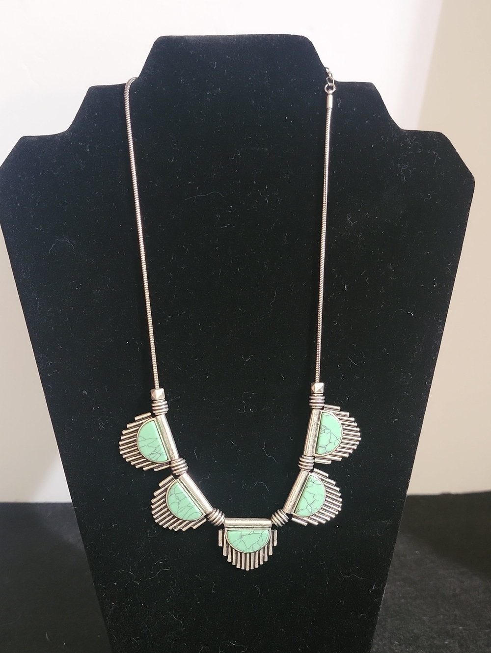 Silver-Tone Turquoise Look  Statement Necklace